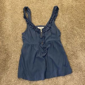 Muted navy zip sleeveless blouse